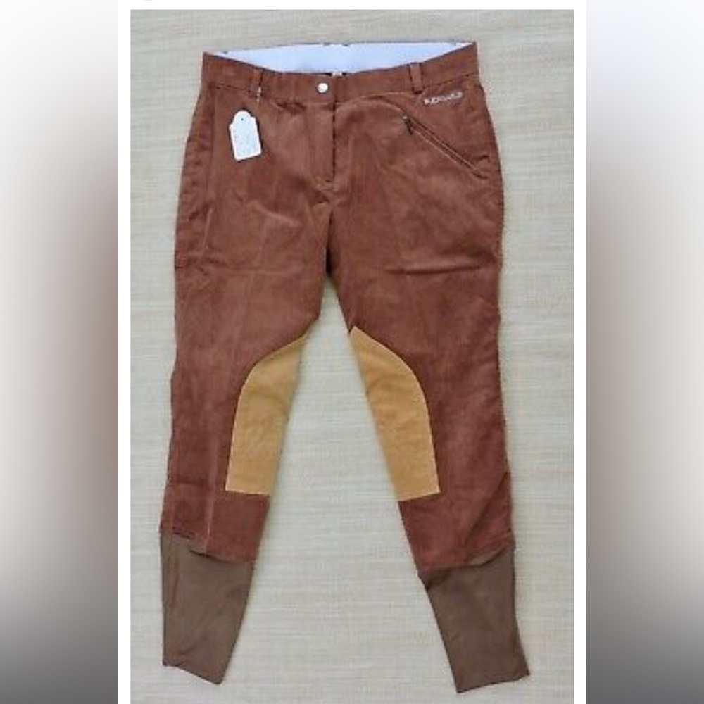 BUCKWILD RIDING BREECHES NWT Sz Medium Sienna Brown Corduroy Knee Patch Breeches